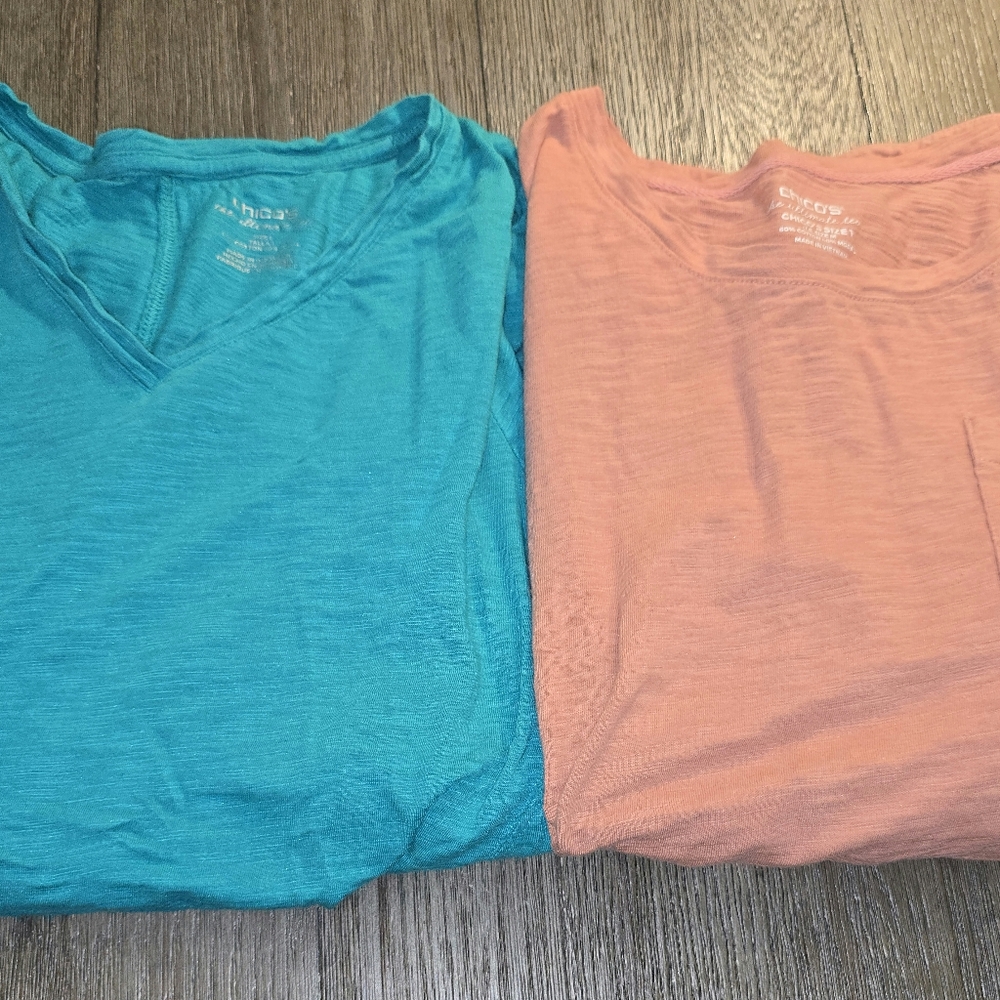 Chico's Sz. Medium Teal/peach Ultimate Tshirt Bundle